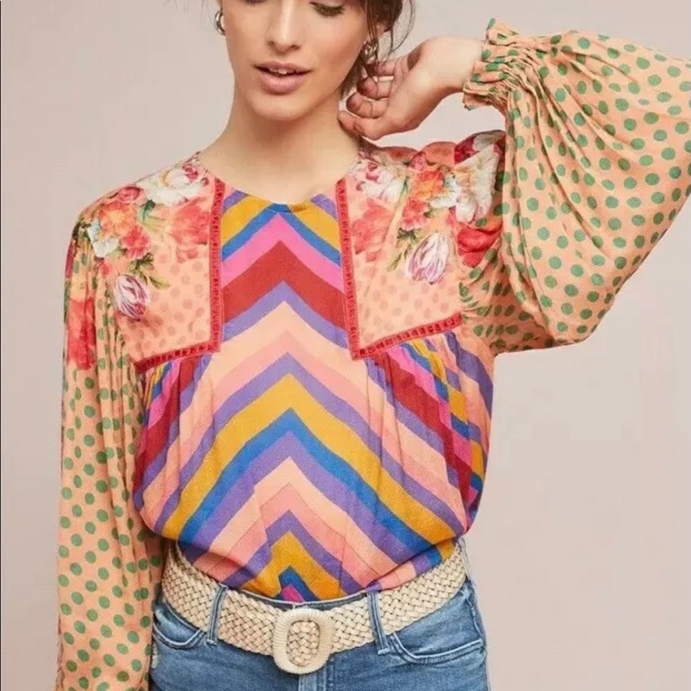 Bl-nk Miranda Peasant Blouse Anthropologie Small